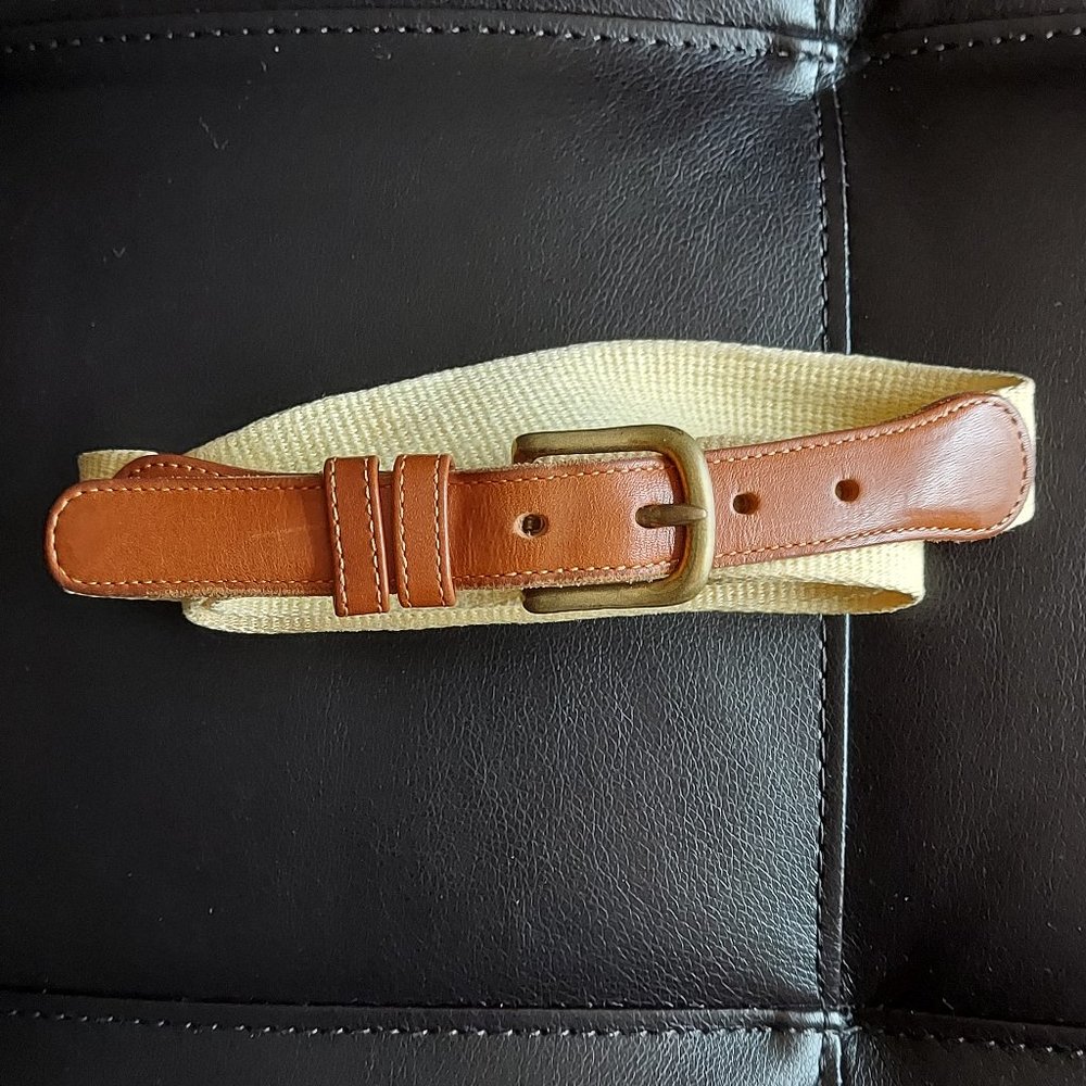 Coach Linen and Leather Belt Yellow Brown Men's 3818 Size 42 Brass Buckle